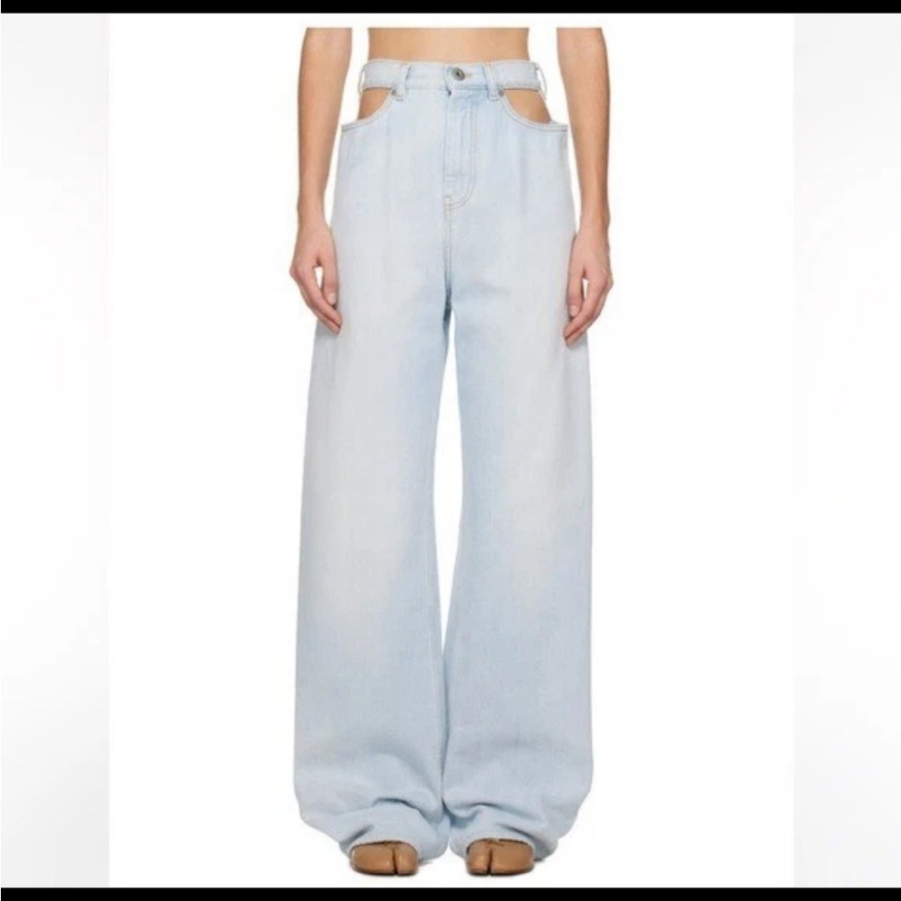 Light Blue with tan Women' Wide-Leg Jeans open waist Maison margiela size 2